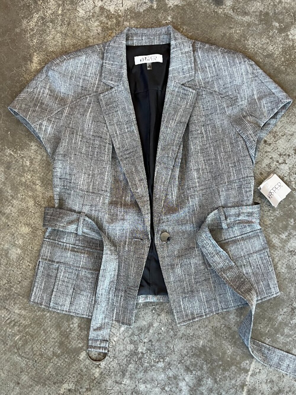 Kasper Belted Cap Sleeve Blazer Jacket Grey Sophisticated Office Women’s 18 Plus